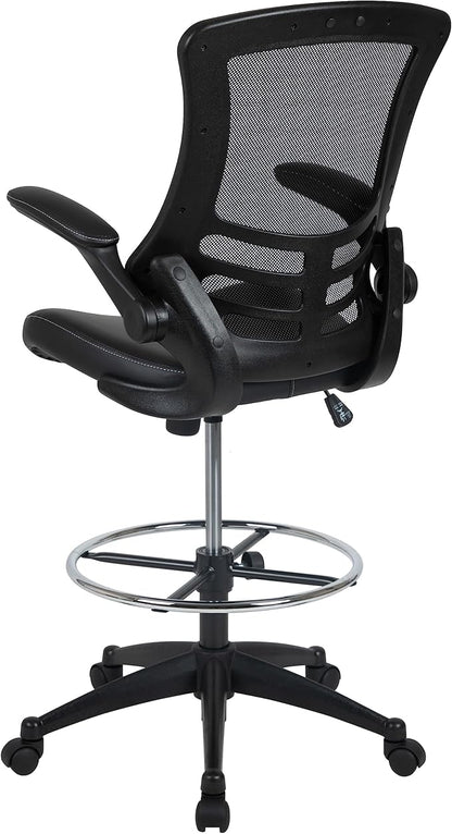 Flash Furniture Kelista Mid-Back Swivel Office Chair with Adjustable LeatherSoft Seat Height, Ergonomic Mesh Chair with Flip-Up Arms, Black
