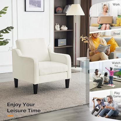 VINGLI Accent Chairs Set of 2 White Chenille Living Room Chairs Reading Chair for Bedroom Scooped Arm Chair Mid Century Modern Accent Chair Upholstered Comfy Chair for Apartment, Waiting Room