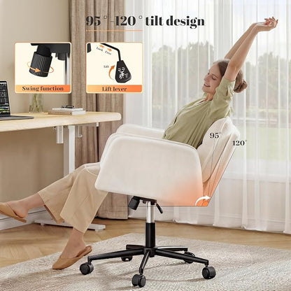 DurayLoly Criss Cross Chair with Flip-Up Arms & Swivel Wheels, Cross Legged Chair with Adjustable Height Comfortable Wide Seat Reclining Computer Office Desk Chairs for Home Office, Make Up, Bed Room