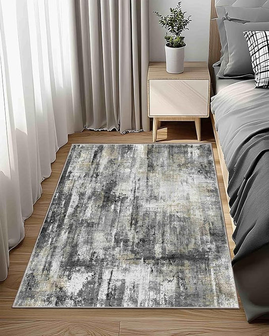 Latte&Fog 3x5 Entryway Rug, Vintage Washable Area Rug, Boho Non Slip Low Pile Throw Carpet for Indoor Bedroom Bedside, Kitchen, Entry and Living Room - Black Gold