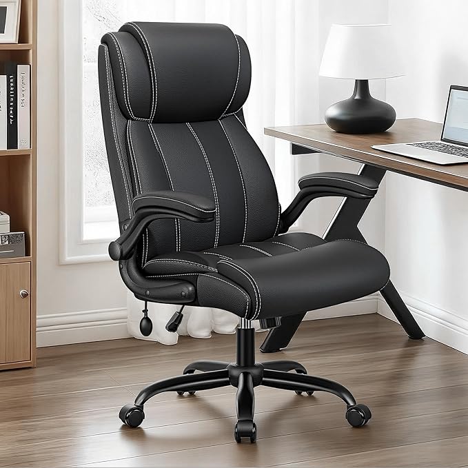 BESTFAIR Ergonomic Office Chair - Desk Computer Chair, Leather High Back Executive Chairs with Adjustable Lumbar Support & Flip Up Arms, Black 10 Pack