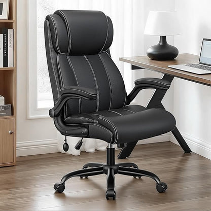 BESTFAIR Ergonomic Office Chair - Desk Computer Chair, Leather High Back Executive Chairs with Adjustable Lumbar Support & Flip Up Arms, Black 4 Pack