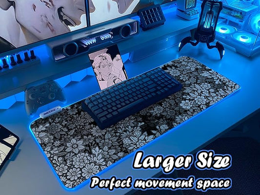 JMIYAV Black and White Mouse Pad RGB Gaming Mousepad 31.5x12 Inch PC XL Large Extended Glowing Led Light Up Desk Pad Non-Slip Rubber Base Computer Cute Mouse Mat Desk Accessories Gaming Setup 42-68
