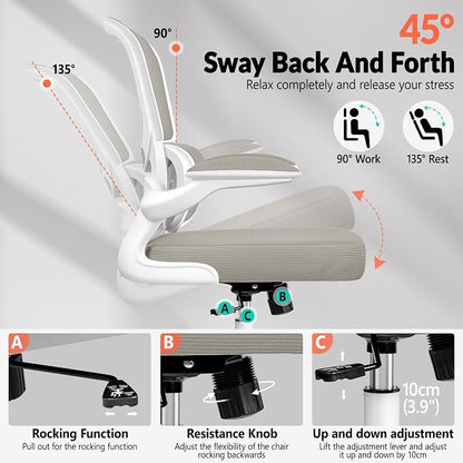 BESTFAIR Ergonomic Mesh Office Chair, Breathable Mesh Computer Desk Chair, Adjustable Lumbar Support, Flip-up Armrests, Executive Swivel Chair for Home Office, LightGray Pack of 10