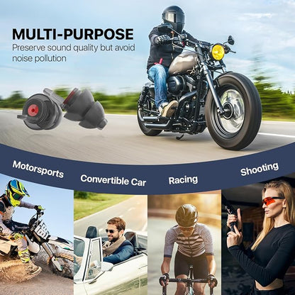 Motorcycle Ear Plugs for Wind Noise Reduction, 2 Pairs Reusable Motorcycle Accessories - Moto Earplugs, Soft Comfortable Hearing Protection for Motorbike, Touring, Racing, Riding - 25dB, 2 Sizes