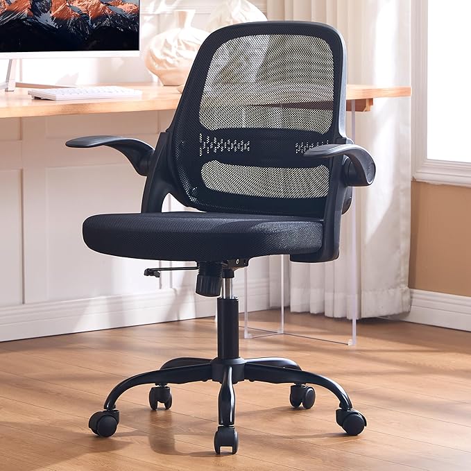 amseatec Ergonomic Mesh Office Chair, Flip-Up Arms, Adjustable Height, Breathable Mesh Back & Thick Cushion Seat, 360 Swivel Rolling Computer Desk Chair, BIFMA Certified, Supports 300 lbs, Black