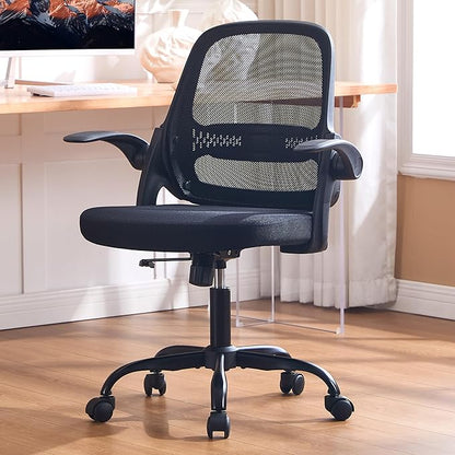 amseatec Ergonomic Mesh Office Chair, Flip-Up Arms, Adjustable Height, Breathable Mesh Back & Thick Cushion Seat, 360 Swivel Rolling Computer Desk Chair, BIFMA Certified, Supports 300 lbs, Black