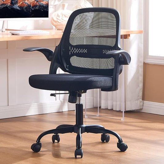 amseatec Ergonomic Mesh Office Chair, Flip-Up Arms, Adjustable Height, Breathable Mesh Back & Thick Cushion Seat, 360 Swivel Rolling Computer Desk Chair, BIFMA Certified, Supports 300 lbs, Black