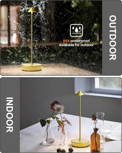Cordless Table Lamps Rechargeable, 6000mAh Battery Operated LED Desk Lamp Outdoor Waterproof Portable Touch Dimmable Table Light for Patio Restaurant Dining Home Set of 2 Brass