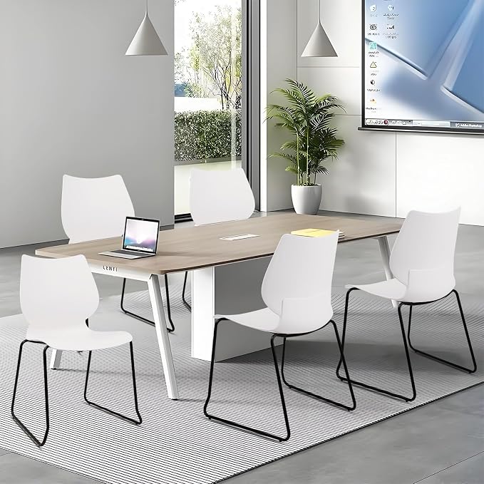 KLASIKA Stackable Waiting Room Chair, Stacking Office Chair with Ergonomic Lumbar Support and Metal Legs, Plastic Desk Chairs for Conference School Church Guest Reception Set of 4, White