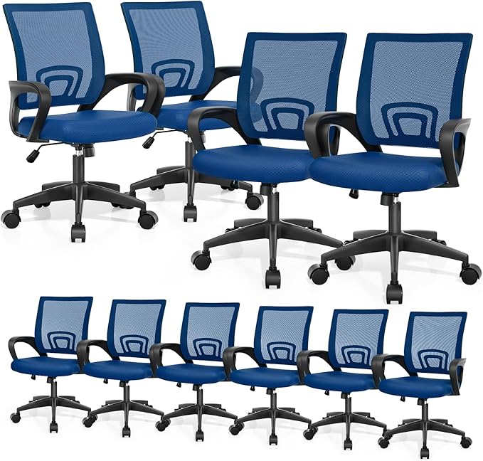 Magshion Ergonomic Office Chair 10 Pack, Mid-Back Mesh Desk Chair, Adjustable Swivel Computer Chair with Lumbar Support & Breathable Backrest for Gaming, Work, Study, 300 Lbs Capacity, Navy Blue