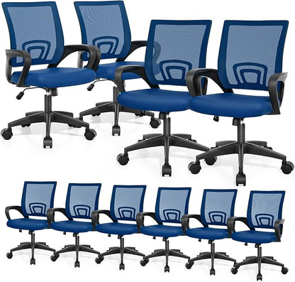 Magshion Ergonomic Office Chair 10 Pack, Mid-Back Mesh Desk Chair, Adjustable Swivel Computer Chair with Lumbar Support & Breathable Backrest for Gaming, Work, Study, 300 Lbs Capacity, Navy Blue