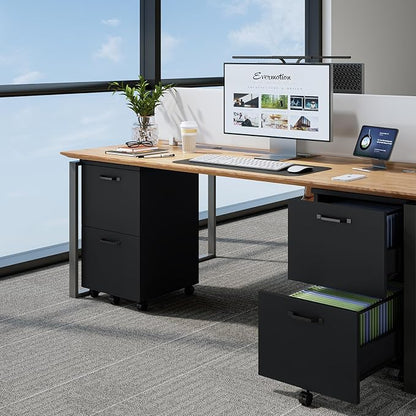 Sweetcrispy 2-Drawer Rolling File Cabinet, Wood Under Desk Storage with Lockable Wheels, Mobile Printer Stand & Home Office Organizer for Documents and Office Supplies, Black