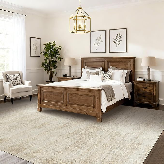 BILEEHOME 8x10 Area Rugs for Living Room,Washable Tan Beige Neutral Abstract Modern Farmhouse Boho Rugs for Bedroom