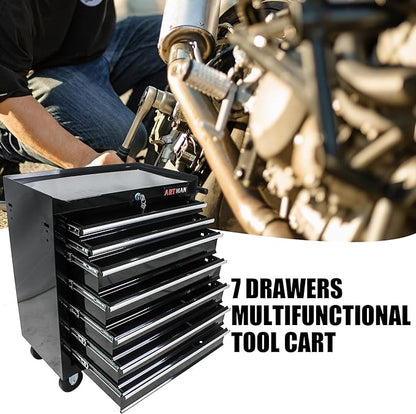 RYH 7 Drawers Rolling Tool Chest & Tool Box on Wheels | Heavy Duty Metal Cart with Ball Bearing Drawers | Fits US General Tool Box for Garage Storage (Black, 7 Drawers（29.9" H × 24.2" W × 12.9" D)