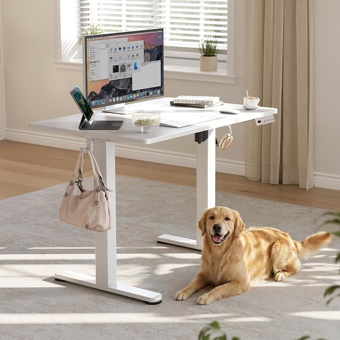 YDN Electric Standing Desk Adjustable Height, 40 x 24 Inches Stand up Desk with Cable Management, Home Office Desks with Splice Board & White Frame, White Top