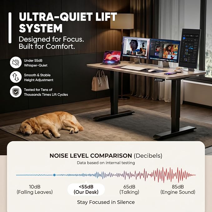 Furmax Electric Height Adjustable Standing Desk Large 48 x 24 Inches Sit Stand up Desk Home Office Computer Desk Memory Preset with T-Shaped Metal Bracket, Maple