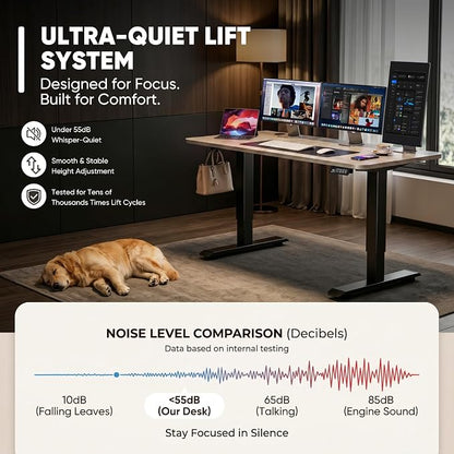 Furmax Electric Height Adjustable Standing Desk Large 48 x 24 Inches Sit Stand up Desk Home Office Computer Desk Memory Preset with T-Shaped Metal Bracket, Maple