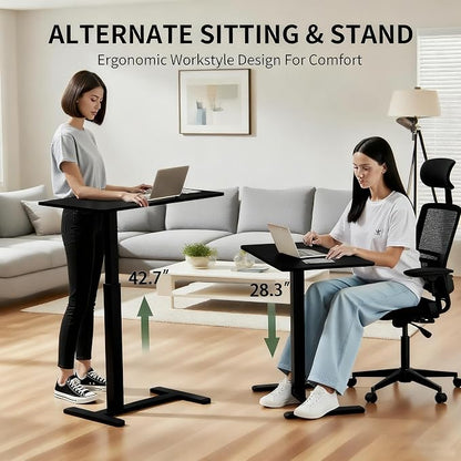 Mobile Small Standing Desk with Hidden Wheels, Portable Rolling Laptop Desk, Rolling Computer Cart Movable, Adjustable Height Computer Workstations, for Home, Office, Black