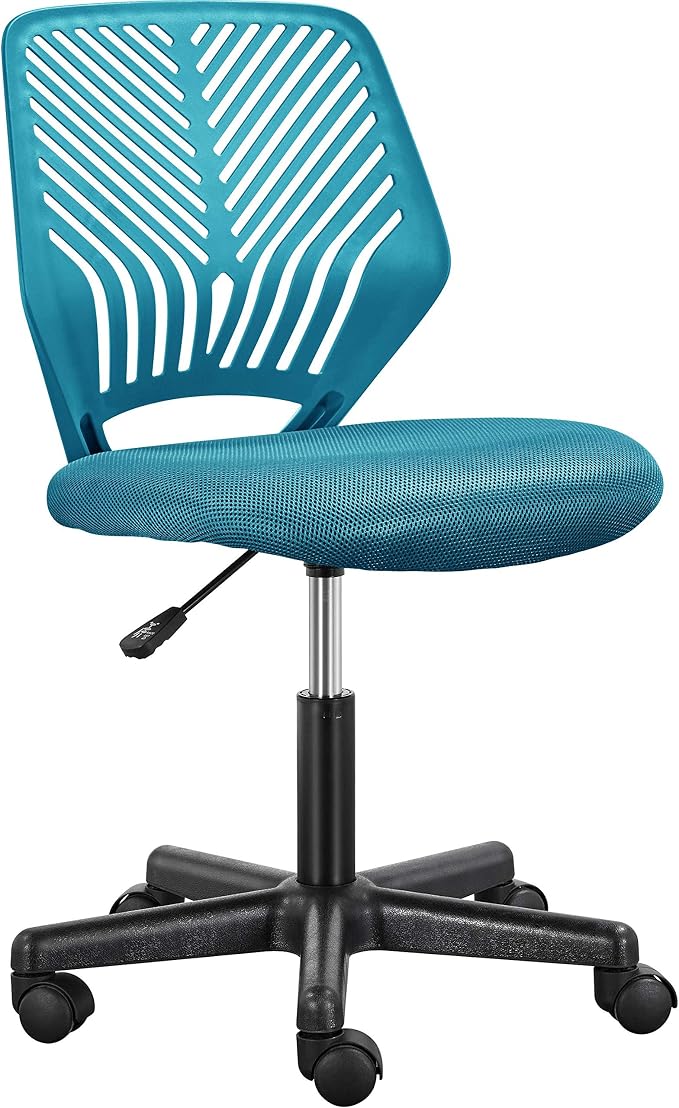 Topeakmart Armless Office Chair, Ergonomic Task Chair with Lumbar Support Adjustable Height, Modern Study Chair for Small Space, Turquoise