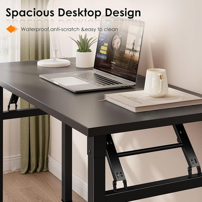 Need 35.8 Inch Folding Desk for Small Spaces, Home Office Computer Desk with Wood Top & Black Frame, Foldable Writing Table for Study, Bedroom, Dorm Room & Student, Black