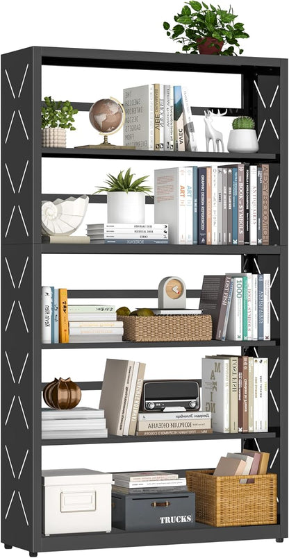 UNICOLY 5 Tier Black Bookshelf, 55" H Tall Bookshelf with 5 Storage Shelves, Heavy Duty Deep Shelves, Open Shelf Bookcase with 5 Bookends, Modern Display Shelves for Books, Toys, CD, W31×D10“