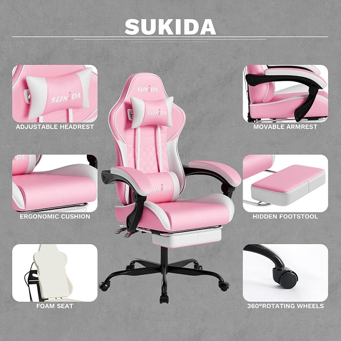 Ergonomic Video Gamer Chairs Gaming Computer Chair Gamer Chairs for Adults Massage Lumbar Support Swivel Height Adjustable Headrest Backrest