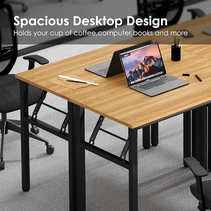 Need Office Computer Desk -35.8 L Sturdy and Heavy Duty Folding Laptop Table,Writing Table/Home Office Desk/Sewing Table, No Assembly Required, Teak & Black Frame