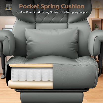 Vonesse Big and Tall Office Chair, Desk Chair with Soft Adjustable Armrests, Ergonomic High Back Gaming Chair with Lumbar Support, Executive Computer Chairs with Footrest (PU Leather, Gray)