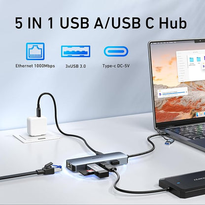 BENFEI USB-C to Gigabit Ethernet Adapter with 3-Port USB 3.0 Hub, RJ45 Network Adapter Compatible with MacBook Pro/Air, iPad Pro, iMac, Galaxy S23, XPS 17, Surface Book 3