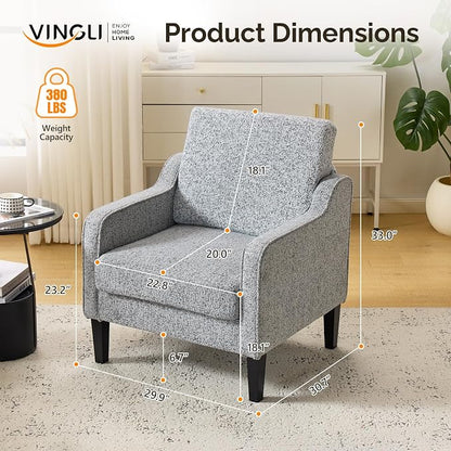 VINGLI Accent Sofa Chair Gray Living Room Chairs Reading Chair for Bedroom Scooped Arm Chair Mid Century Modern Accent Chair Upholstered Comfy Chair for Apartment, Waiting Room