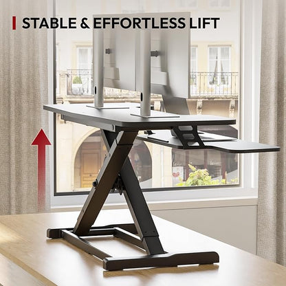 SANODESK 40" Desk Converter, Height Adjustable Sit to Stand Riser, Dual Monitor and Laptop Workstation with Wide Keyboard Tray, Modern Minimalist Design, Black