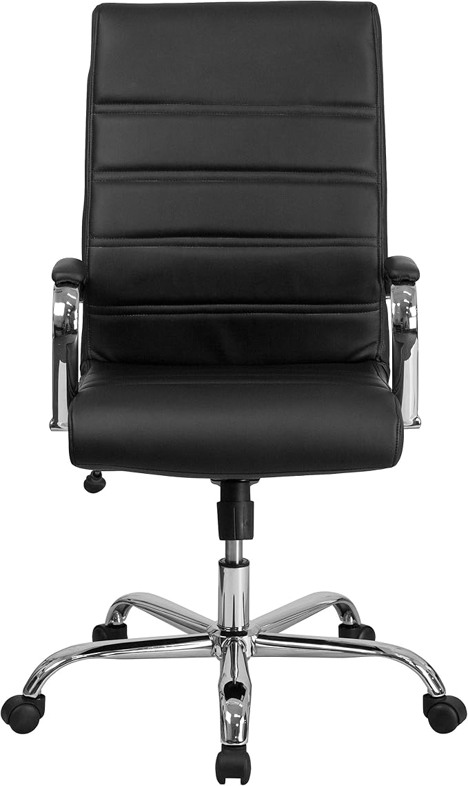 Merrick Lane Milano Contemporary High-Back Black Faux Leather Home Office Chair with Padded Chrome Arms