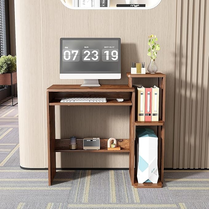 ALISENED Computer Desk with Storage Shelves, Home Office Desk with Monitor Stand, Small Writing Desk Table with Keyboard Tray,Study Table with CPU Stand for Small Spaces (35"-Rusitc Brown)