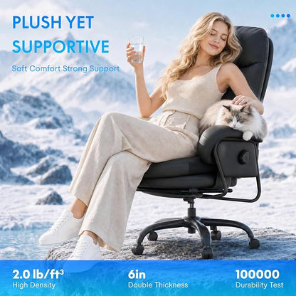 FLEXISPOT Cooling Ergonomic Office Chair with Footrest Indoor Lounge Computer Chair with 90-165° 4-Level Reclining, Chairs for Working Relaxing Sleeping, Tech Cooling Leather with 0.4 Q-Max, Black