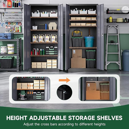 Letaya Metal Garage Storage Cabinets with Lock Door and Adjustable Shelves, Steel Tool Cabinets for Home,Office,Warehouse Organisieren (Black Grey, 72" H)