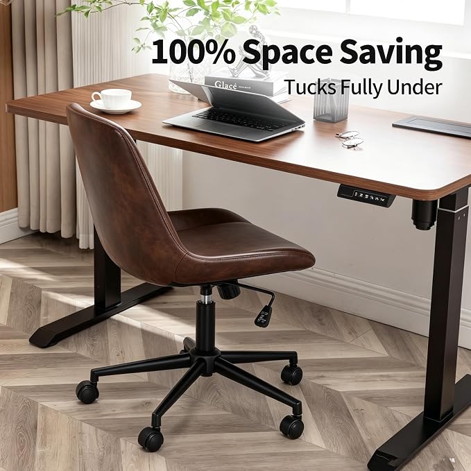 DUHOME Modern PU Leather Office Chair Desk Chair Swivel Computer Chair Dark Brown