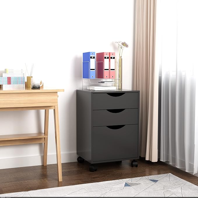 QDSSDECO 3 Drawer Mobile File Cabinet, Rolling Vertical Filing Cabinet fits A4, Legal Paper and Letter Paper for Home Office, Black