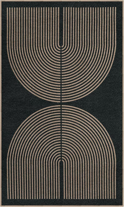 Lahome Enfys Modern Rainbow Easy Jute Outdoor Patio Rug, 3x5 Black Washable Rugs for Entryway Office Farmhouse Classroom Carpet, Contemporary Non Slip Front Door Mat for Porch Guestroom Room Decor