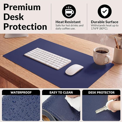 AFIING Cork Desk Mat, Sapphire Blue, 35.4" x 17" | Natural Cork & PU Leather, Non-Slip, Waterproof, Large Mouse Pad for Office, Home & Gaming