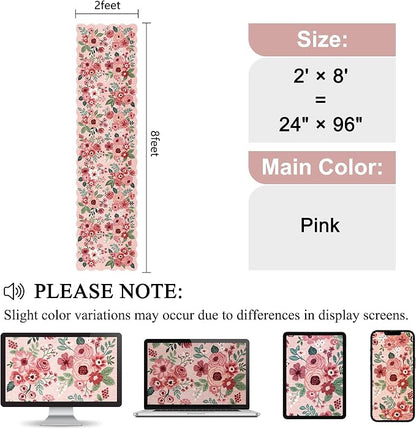 DUKINO 2x8 Washable Runner Rug, Lightweight Soft Floral Hallway Rug Runner with Low Pile Design, Non Shedding & Non Slip Backing Thin Indoor Carpet for Bedroom, Bathroom, Entrance, Kitchen, Pink