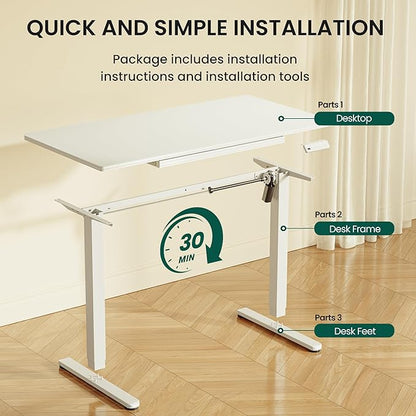 BANTI 55x24 inchs Electric Glass Standing Desk with Drawer - Height Adjustable One-Piece Tempered Top Sit Stand Workstation with Memory Keypad for Home Office