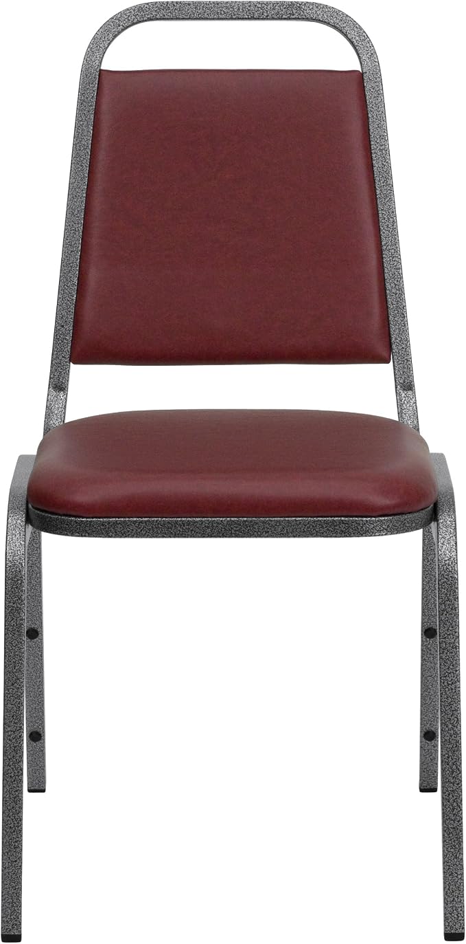 Flash Furniture HERCULES Series Trapezoidal Back Stacking Banquet Chair in Burgundy Vinyl - Silver Vein Frame