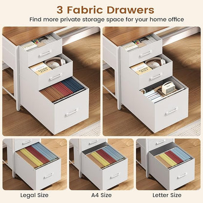 SEDETA L Shaped Gaming Desk with Storage Drawers and Hutch, Convertible 94.5" Computer Desk with Drawers, Corner Computer Desk with Power Outlet, LED Lights, Pegboard for Home Office, White and Brown