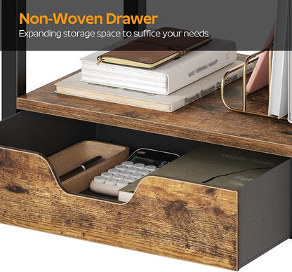 YATINEY Desktop Printer Stand, 2-Tier Printer Table with Non-Woven Drawer, Multi-Purpose Desk Organizer for Home Office, Under Desk Open Organizer Shelf, Rustic Brown PS01BR