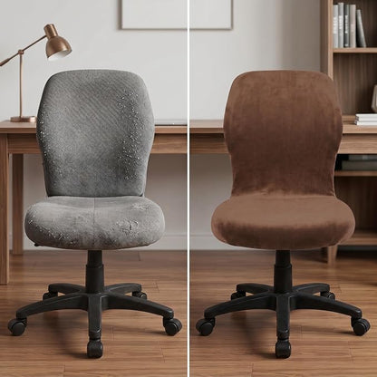 Deisy Dee Velvet Stretch Armless Office Chair Covers - Colorful Stretch Slipcover for Desk Chairs (Coffee)
