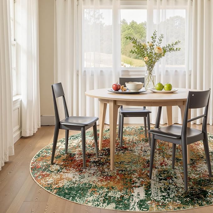 RELEANY Washable Area Rugs 8ft Non-Slip Modern Abstract Soft for Living Room Entryway Bedroom Kitchen, Print Pattern, Green Orange Rust Red Cream Colorful