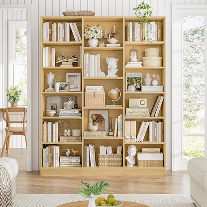 FACBOTALL Triple Wide Bookshelf, 6 Tier Large Bookshelf, Bookcase with 17 Open Display Shelves, 74'' Tall Bookcases and Bookshelves for Living Room, Home Office, Library, Natural
