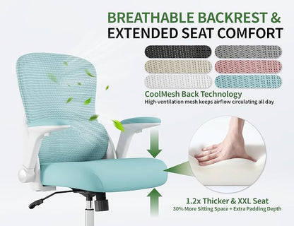 Office Chair - Ergonomic Desk Chair with Adjustable Lumbar Support, Mesh Computer Chair, Executive Office Chairs for Adults, Wide Seat Office Chair Back Support for Tall Men (Blue)