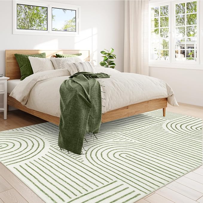 Lahome Abstract 8x10 Rugs for Living Room, Soft Green 8x10 Area Rugs for Bedroom Non-Slip, Ultra-Thin Rainbow Boho Accent Carpet for Dining Room Office Darrell, Green